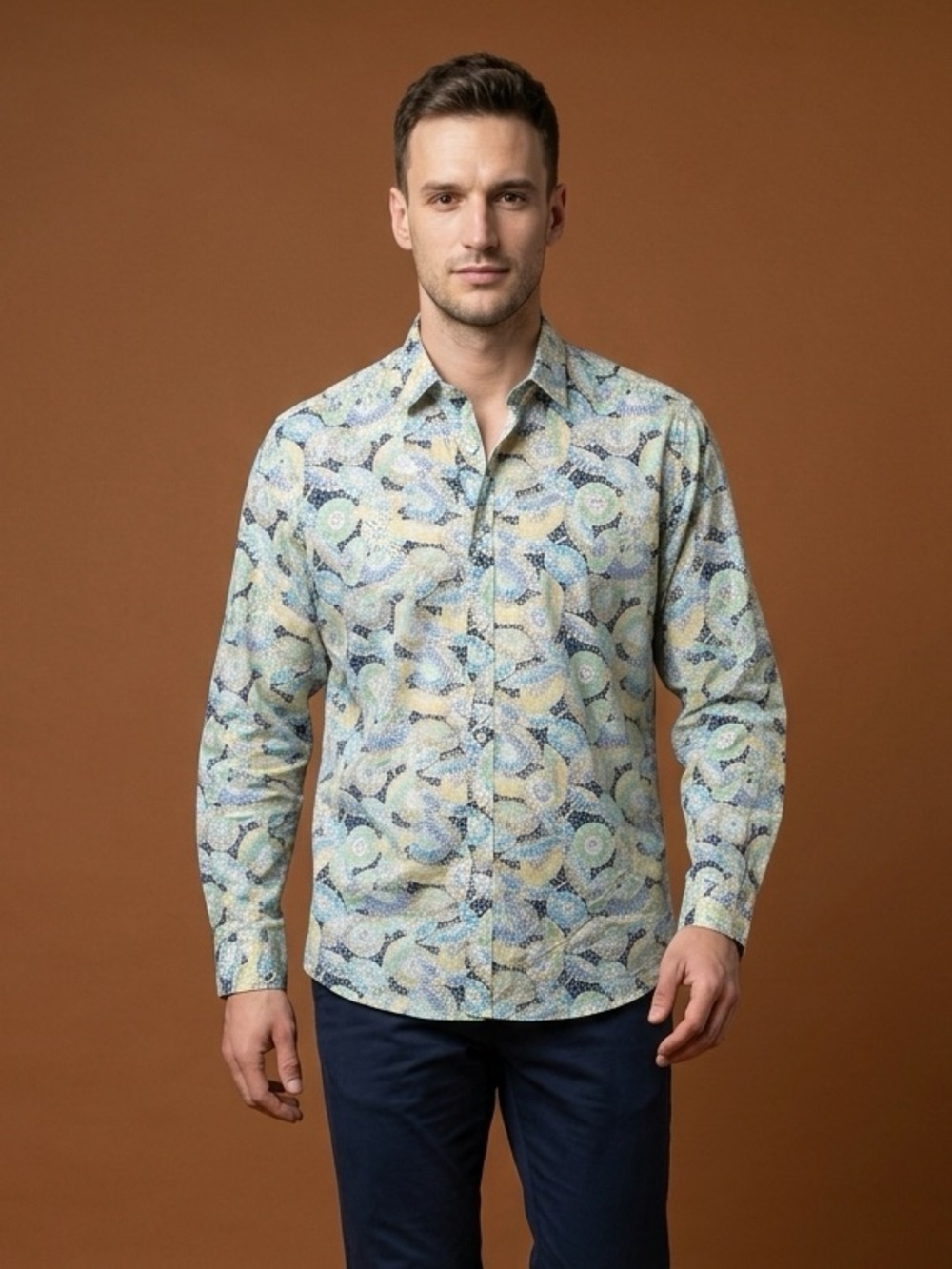 Vintage Maus & Hoffman art deco long-sleeve button-down shirt